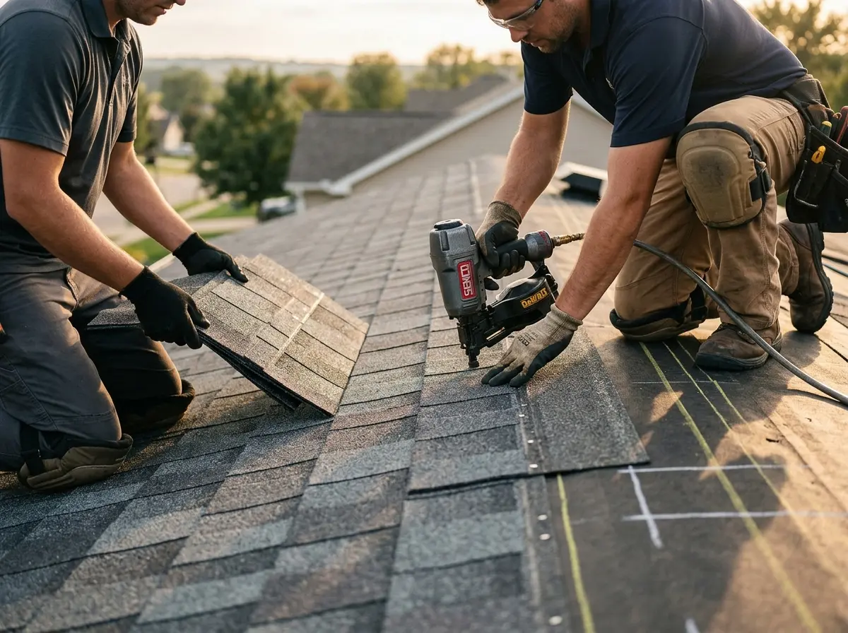 Professional roofer working on a residential roof in Yorba Linda